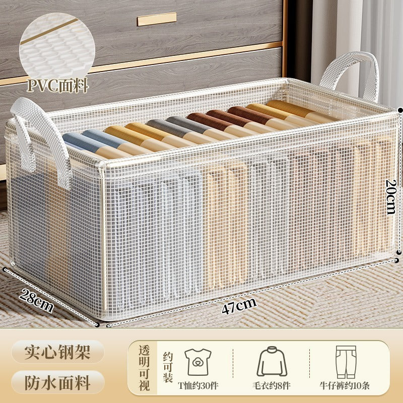 New Installation-Free Steel Frame Transparent Storage Basket Without Lid Folding Clothing and Pants Storage Basket Socks and Sundries Storage Box