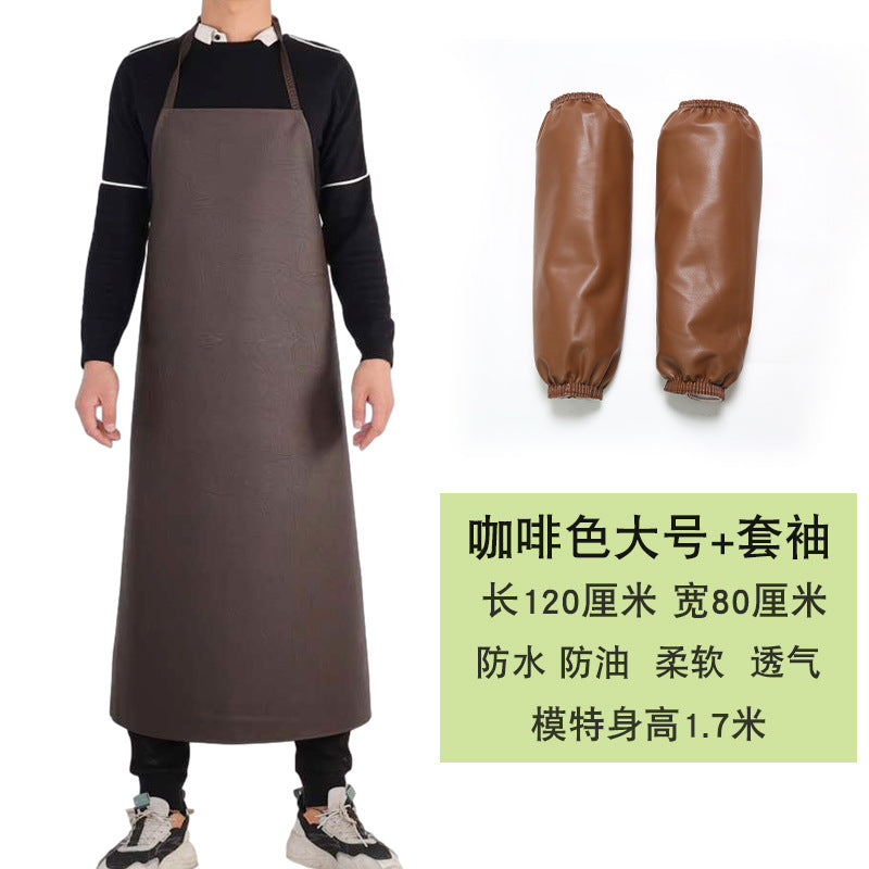 Leather Waterproof Apron Oil-proof Kitchen Neck PU Household Adult Barbecue Leather Bib for Men and Women Lengthened Thickened Bib