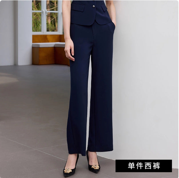 Summer New Navy Blue Short-Sleeved Professional Suit Suit Color-Blocked Suit Collar Single-Breasted Slim Slim Work Clothes