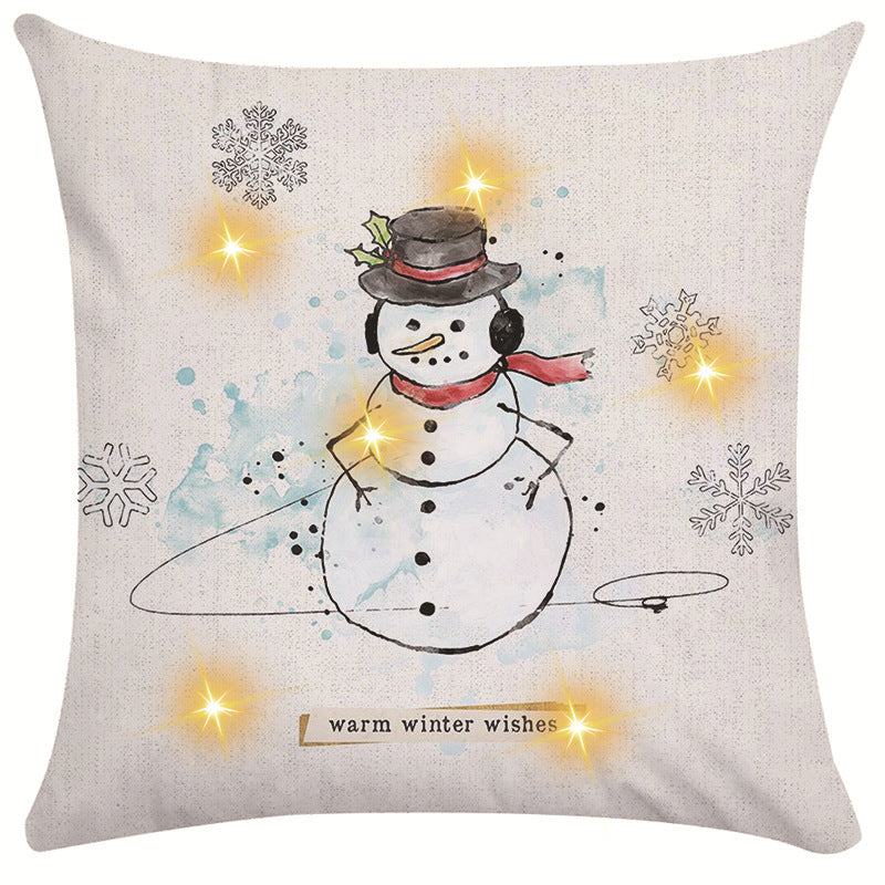 New Amazon Christmas decorative pillow cover snowman printed cushion cover LED pillow light cushion customization