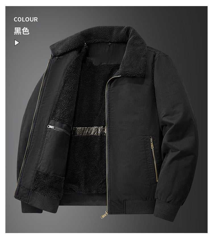 2025 New Winter Men's Workwear Large Size Imitation Wool Velvet Cotton Jacket Men's Warm Cotton Clothing Winter Cotton Clothing 7958