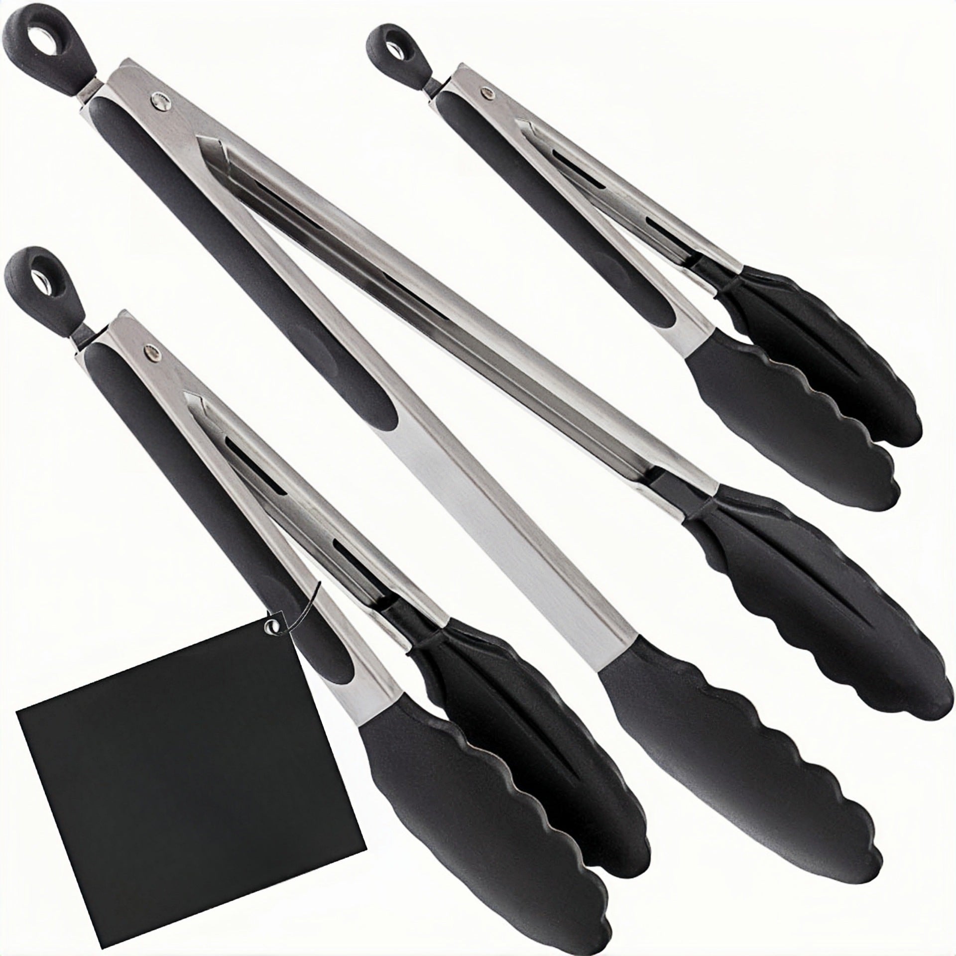 Cross-Border Black Silicone Clips, High Temperature Resistant Kitchen Food Frying Stainless Steel Fried Steak Clips, Special Food Clips for Cooking