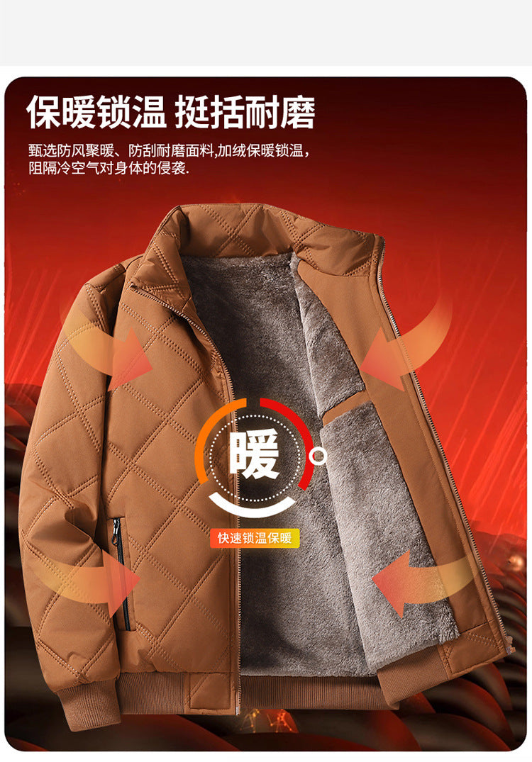 Middle-aged Men's Cotton-padded Clothes Winter fleece-lined Thickened Jacket Fashionable Casual Jacket Lightweight Slim-fit Cotton-padded Jacket for Dad