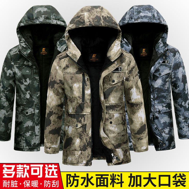 Thickened Camouflage Clothing, Fleece-Lined Cotton Coat, Warm, Cold-Proof, Windproof and Waterproof Cold Storage Labor Protection Clothing, Cotton-Padded Jacket, Cotton-Padded Work Clothes for Men