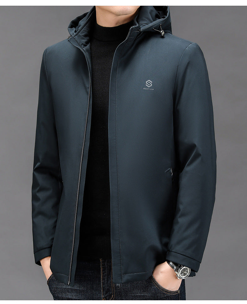 2024 Winter Hooded Business Cotton-padded Coat Men's Cotton-padded Coat New Thickened Warm Trendy Brand Casual Silk Cotton-padded Coat Jacket