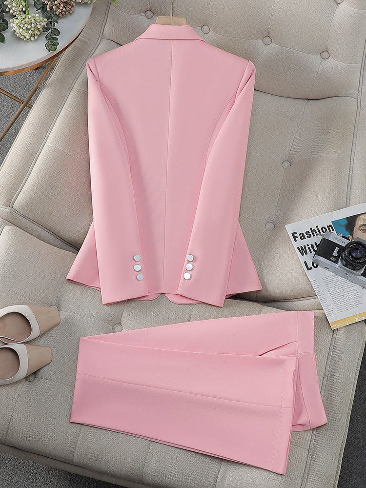 Cross-Border Pink Suit Set for Women, New Spring and Autumn Style, High-End Korean Style, Elegant Casual Business Attire, Small Suit Jacket