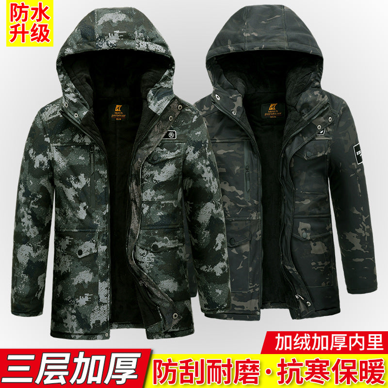 Thickened Camouflage Clothing, Fleece-Lined Cotton Coat, Warm, Cold-Proof, Windproof and Waterproof Cold Storage Labor Protection Clothing, Cotton-Padded Jacket, Cotton-Padded Work Clothes for Men