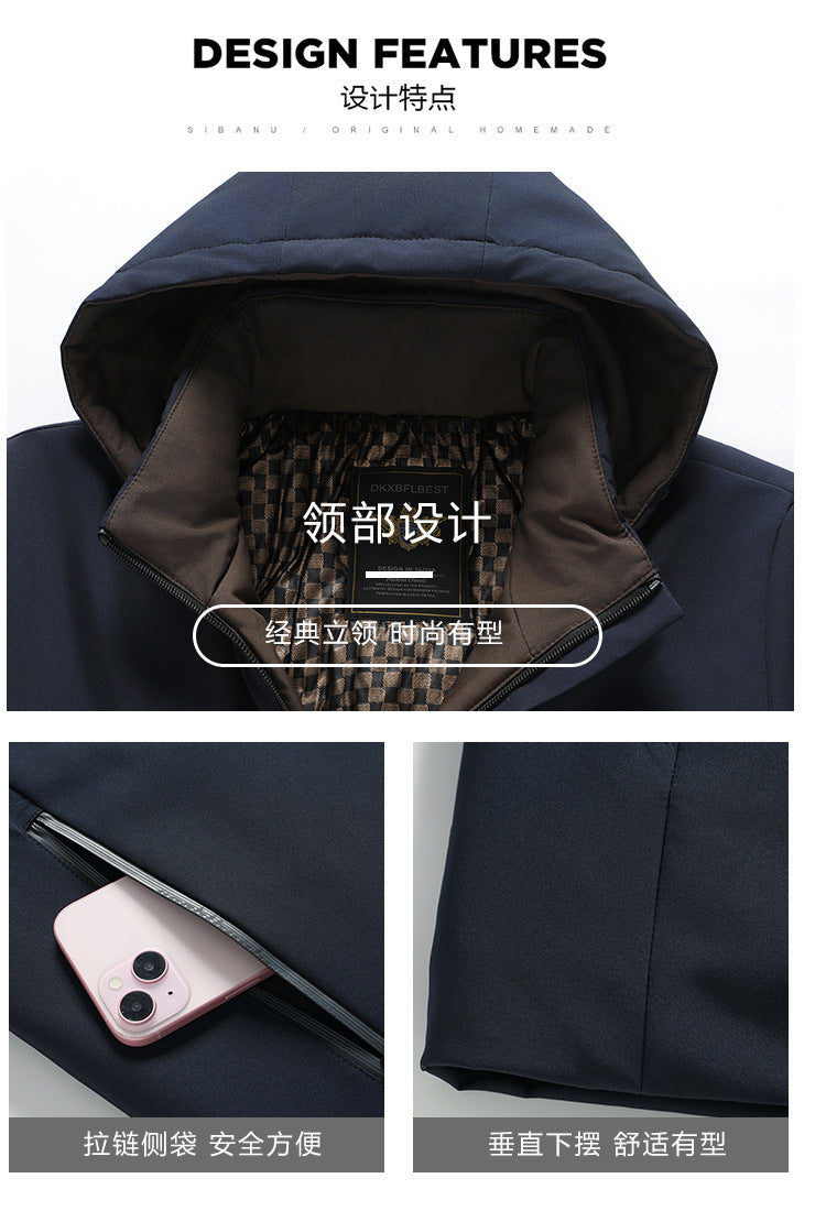 Middle-aged and elderly cotton-padded jacket 2024 winter middle-aged men's fleece-lined hooded jacket business leisure warm cotton-padded jacket