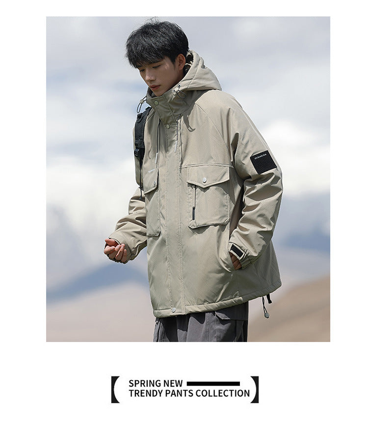 Woodpecker Assault down Cotton Jacket Men's Winter Thickeneded Warm Work Jacket Cotton Jacket New Hooded Winter Jacket