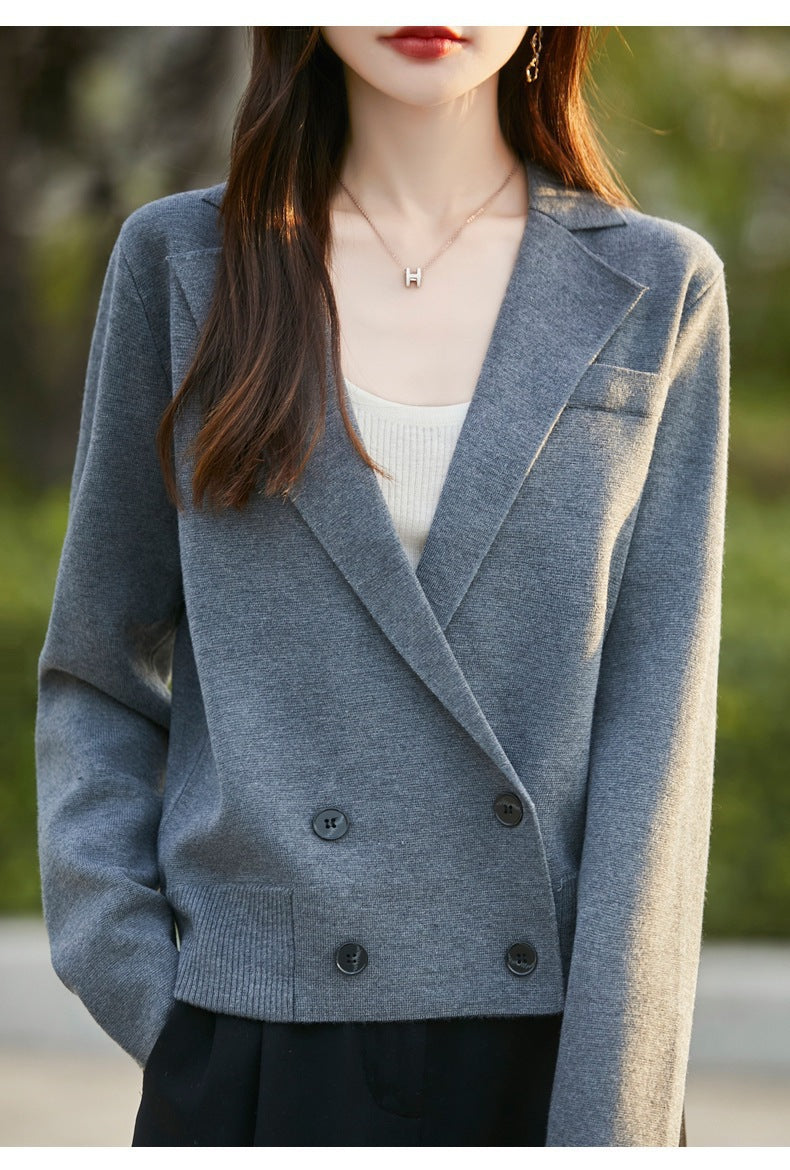 Spring and Autumn Suit Collar Worsted Wool Cardigan Women's Casual Tops Autumn and Winter Cashmere Sweater Top New Style