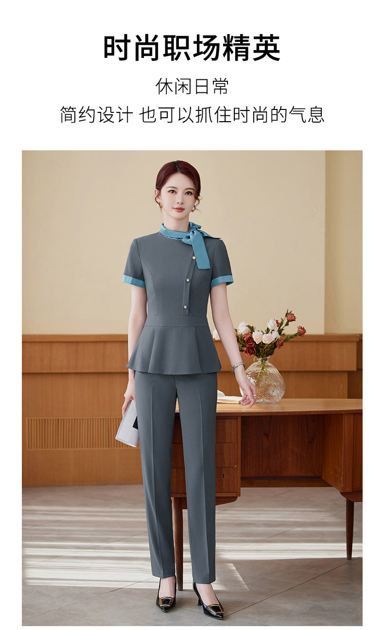 Short-Sleeved Stewardess Elegant Beauty Salon Oral Front Desk Work Clothes Professional Suit Female Hotel Reception Service Staff Uniform