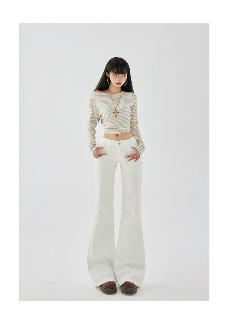 Yc&2-Color American Retro Low-Waist Sexy Flared Pants for Autumn and Winter Micro-Elastic Versatile Slimming Look Jeans for Women