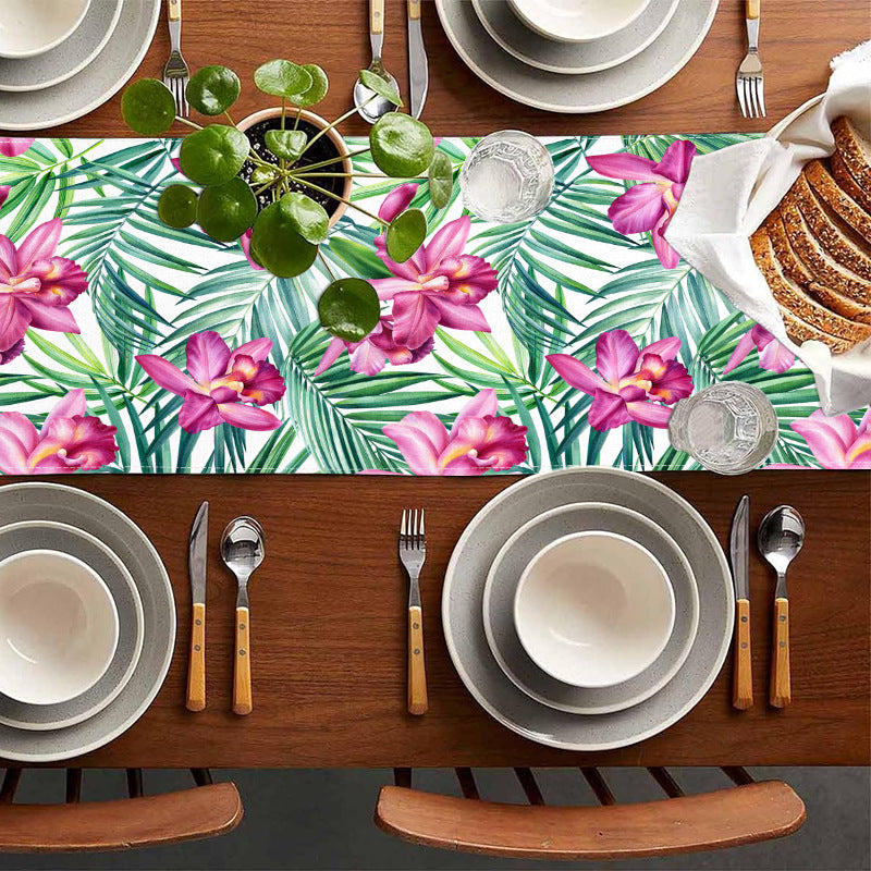 Cross-border New Orchid Table Flag Amazon Digital Printing Home Fabric Decorative Tablecloth Linen Tablecloth Cushion Tea Flag