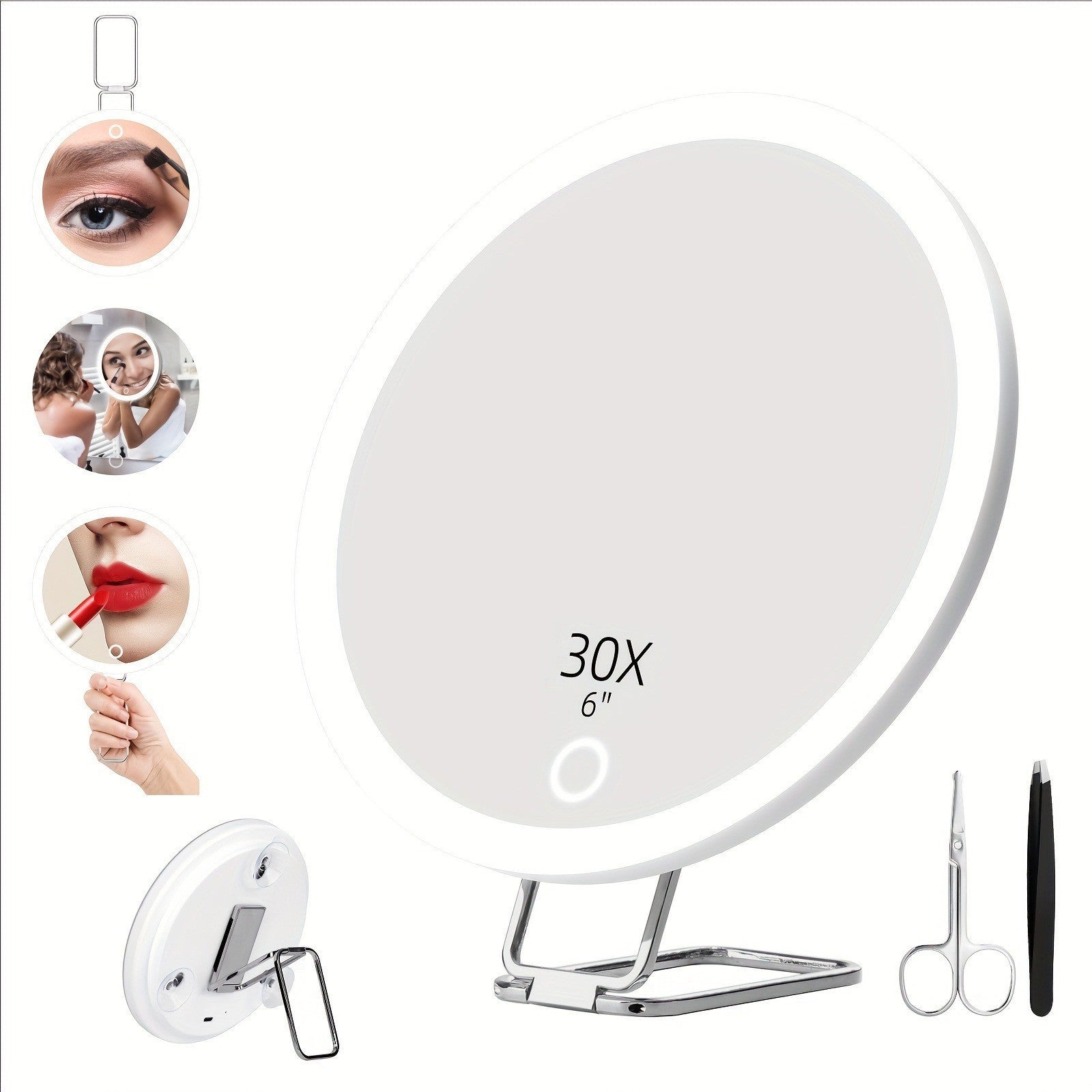 6 inch LED light-emitting makeup mirror 30 times 40 times rechargeable led light with lamp amplification 360 degree rotating makeup mirror
