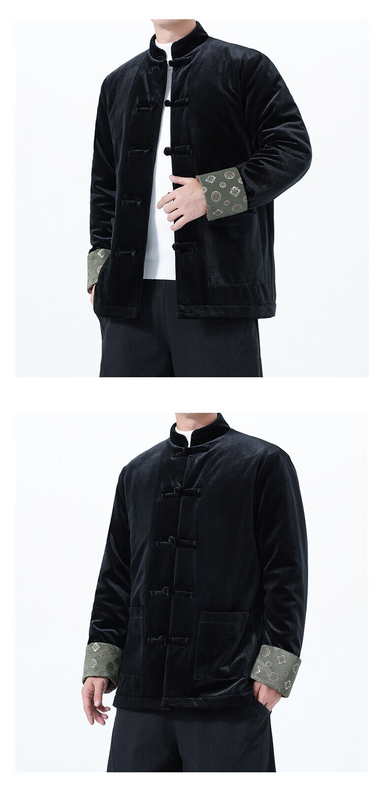 Winter Chinese-Style Tang Suit Jacket for Men, Corduroy Cotton Coat, Retro Thickened Cotton Clothing, Chinese-Style Button Cotton-Padded Jacket, Hanfu