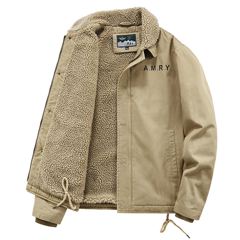 Winter fleece-lined Thickened Cotton-padded Clothes Men's Warm Crock Jacket Youth Wool Collar Retro Casual Cotton-padded Jacket Men's 2188