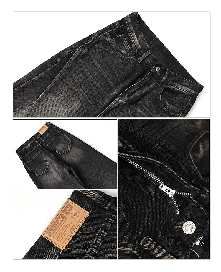 American Large Size Retro Black and Gray Jeans for Women Spring and Autumn New High-Waist Slim Straight Loose Wide-Leg Floor-Length Trousers