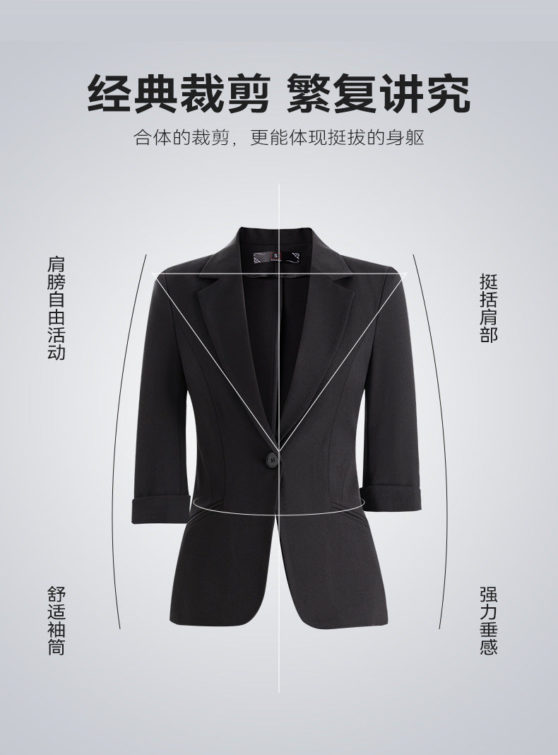 Cross-Border Three-Quarter Sleeve Blazer for Women, New Formal Wear for Interviews, Hotel Workwear, Professional Attire, Business Suit Set