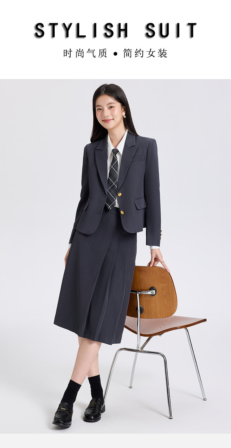 Cross-Border Gray Blazer for Women, New Spring and Autumn Professional Formal Suit, Short Blazer for College Students, High-End Feel