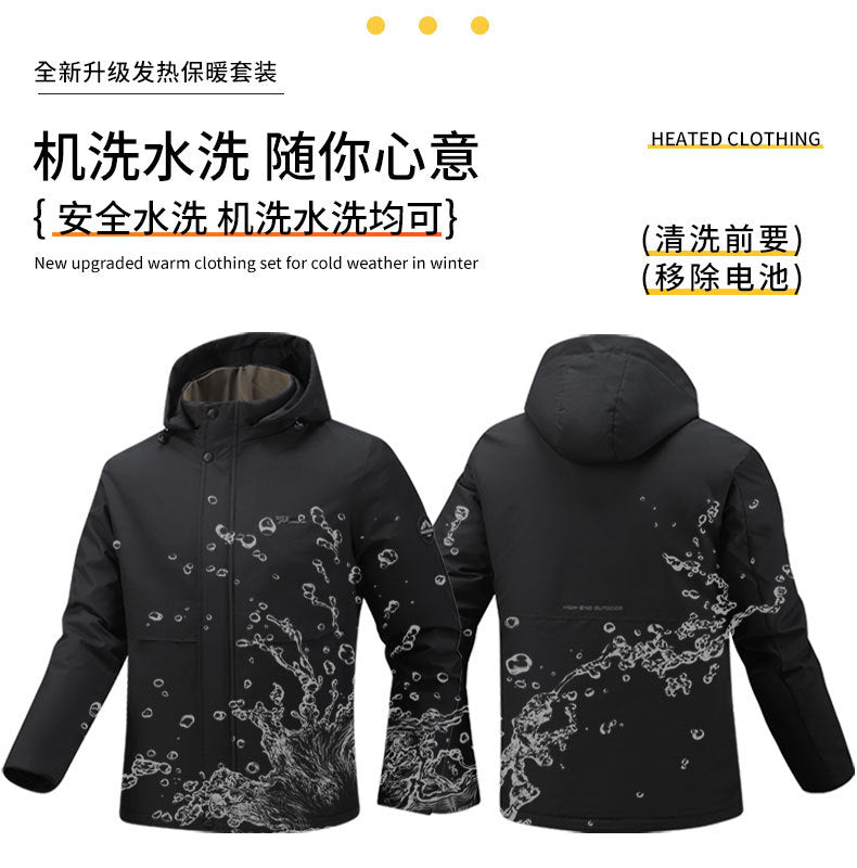 Factory Direct Supply Rechargeable Heated Cotton Jacket for Men, Fleece-Lined Thickened Hooded Coat, Middle-Aged and Elderly Warm Parka