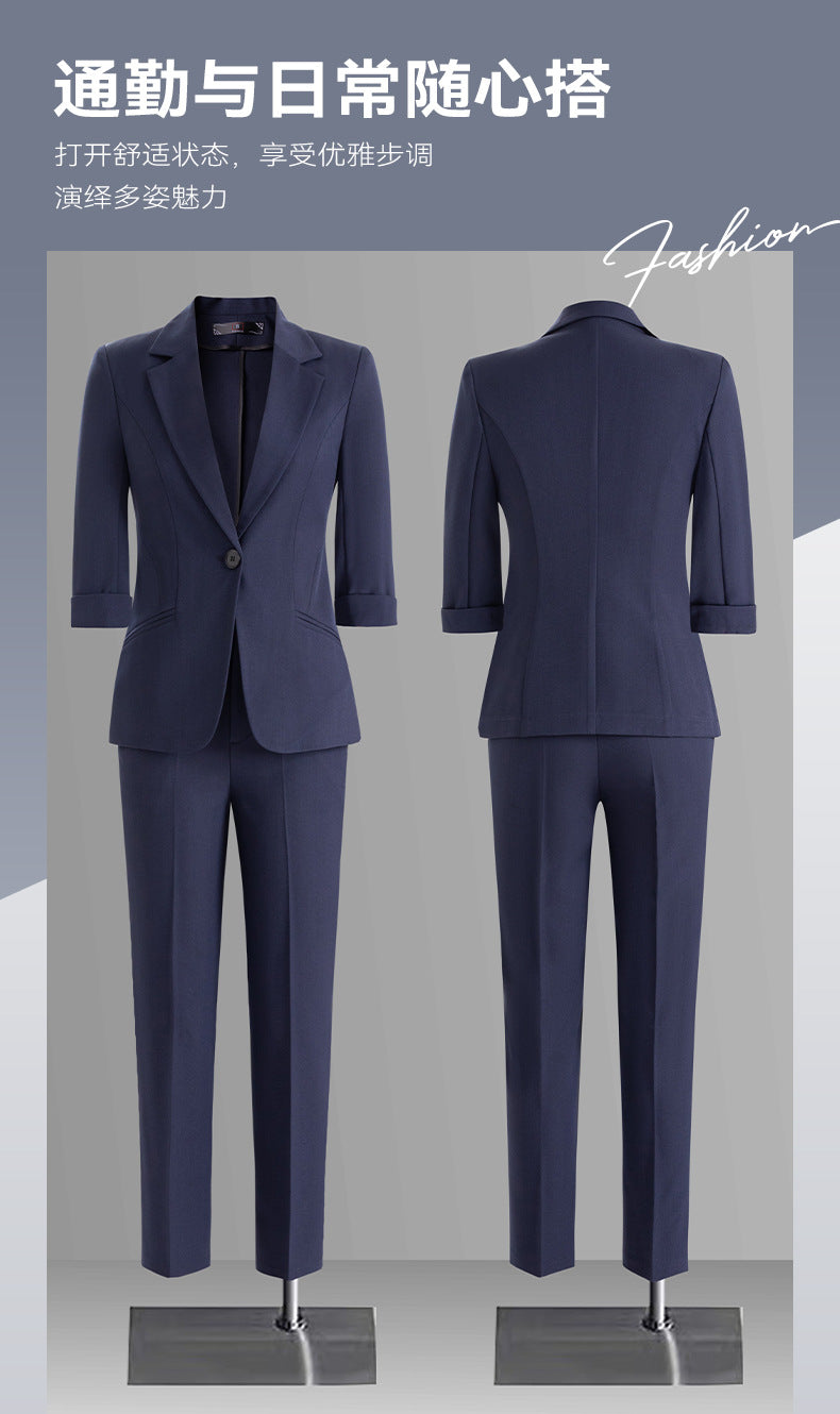 Cross-Border Three-Quarter Sleeve Blazer for Women, New Formal Wear for Interviews, Hotel Workwear, Professional Attire, Business Suit Set