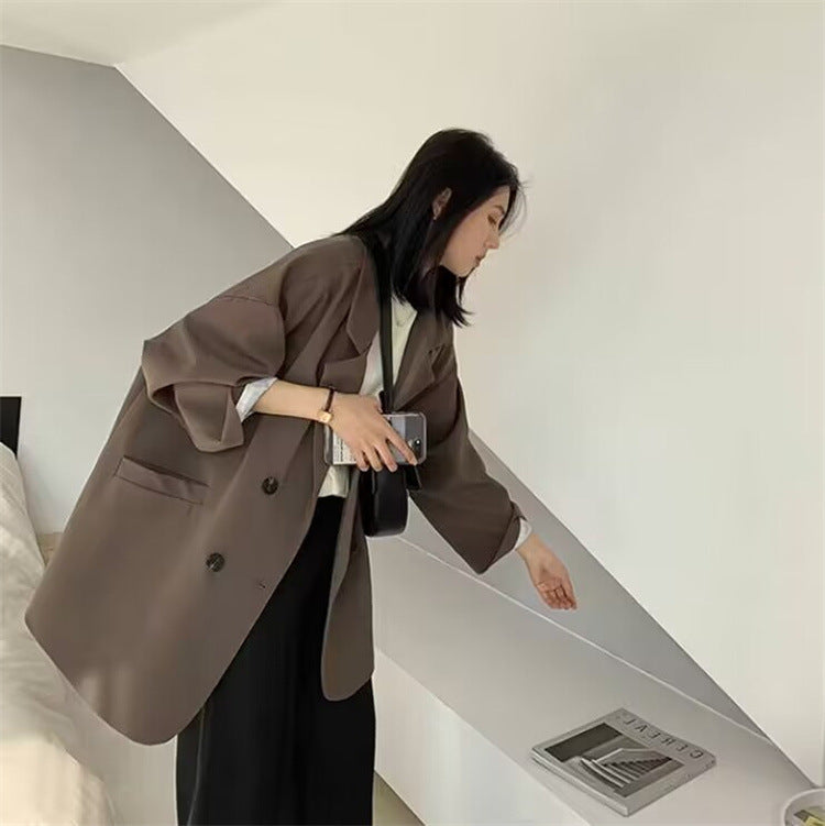 Lazy Style Suit Jacket for Women 2025 Spring and Autum New Street Celebrity Simple Loose Brown Small Suit