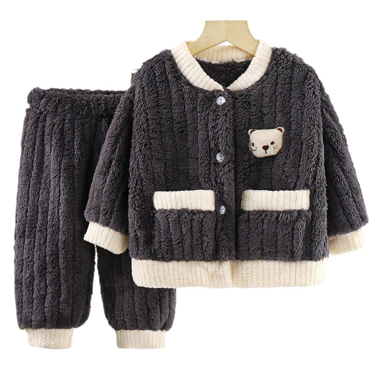 Boys and Girls Pajamas Cotton Velvet Home Clothes Autumn and Winter Children's Winter Pajamas Western Style Thickened Pajamas