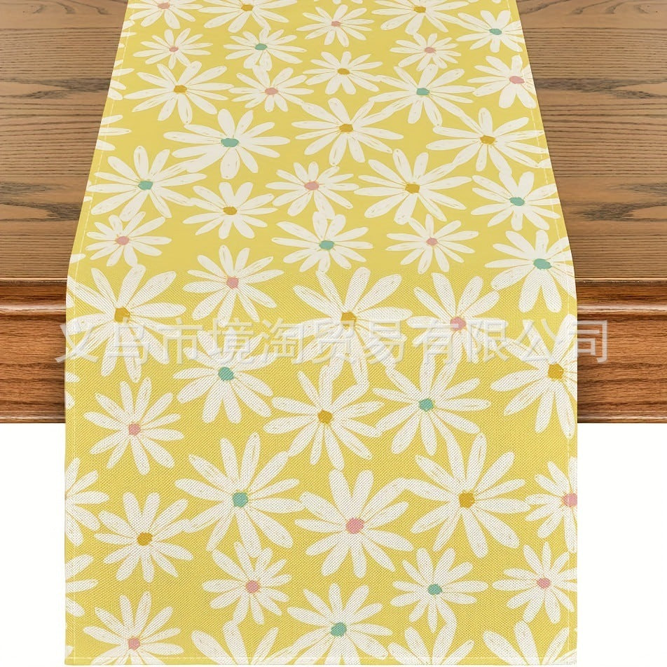Linen Table Runner Pastoral Flower Lemon Summer Home Dining Table Outdoor Decoration Printed Tablecloth Table Runner