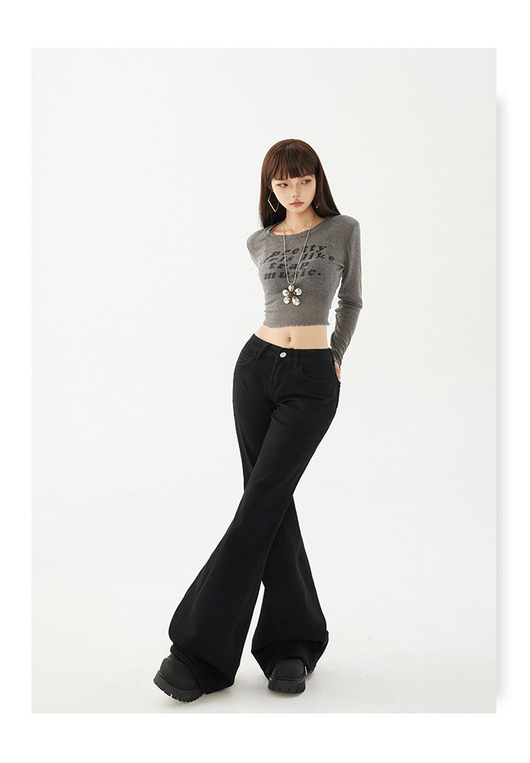Yc&2-Color American Retro Low-Waist Sexy Flared Pants for Autumn and Winter Micro-Elastic Versatile Slimming Look Jeans for Women