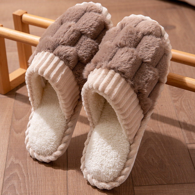 Cotton Slippers Women's Autumn and Winter Indoor Household Non-slip Soft Bottom Warm Couple Wool Plush Moon Slippers Men's
