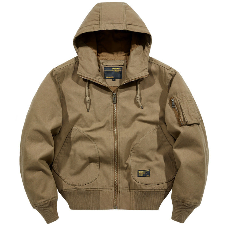 Cross-Border Popular Men's Cotton Jacket Autumn and Winter Thickened Warm Workwear Hooded Cotton Coat Ami Khaki Retro Men's Clothing