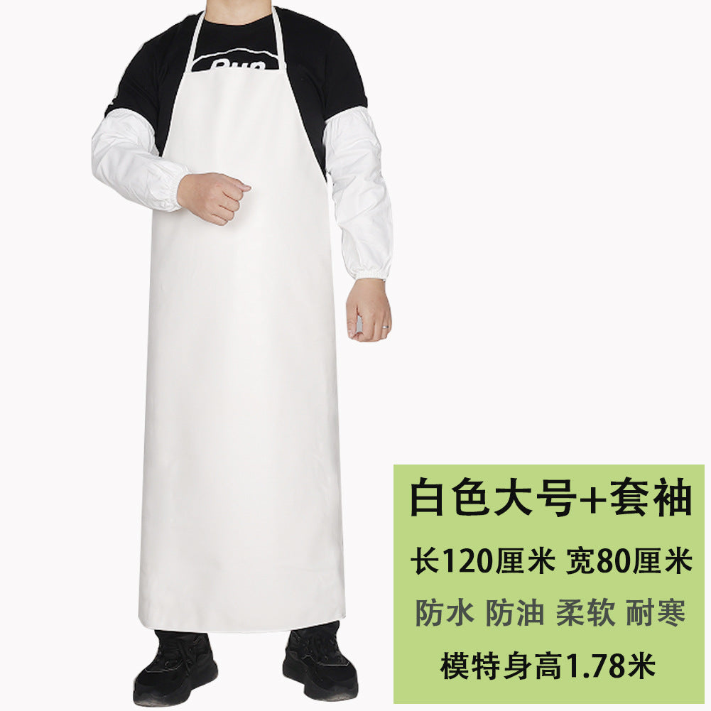 Leather Waterproof Apron Oil-proof Kitchen Neck PU Household Adult Barbecue Leather Bib for Men and Women Lengthened Thickened Bib