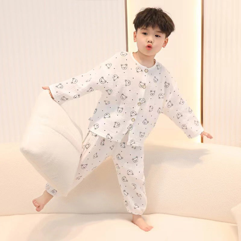 New Class A Children's Cotton Yarn Pajamas suit Boys and Girls Home Clothes Two-piece Cotton Baby's Spring and Autumn and Summer Children's Clothing