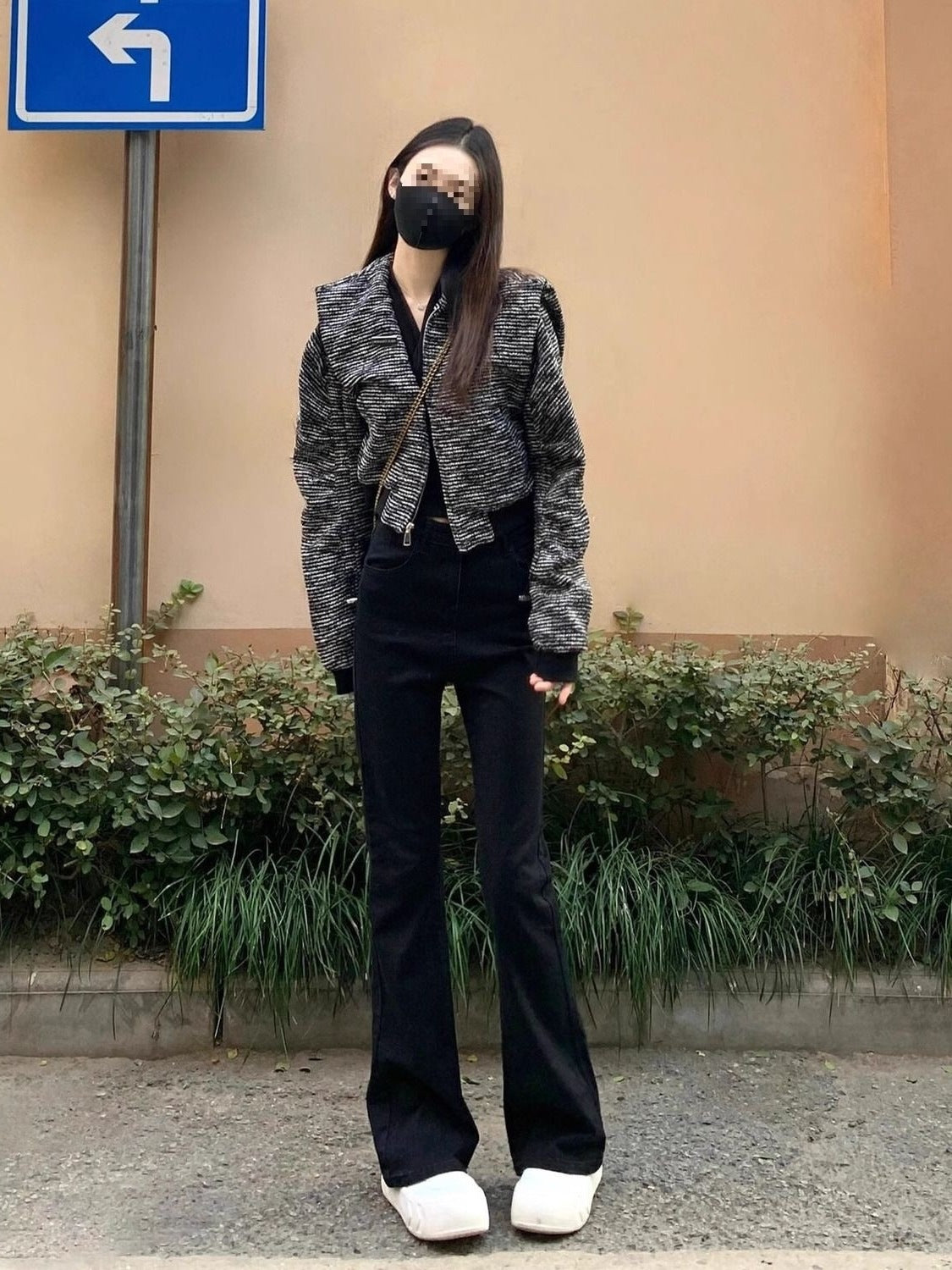 175 Tall Women's Black Bootcut Jeans for Autumn and Winter High-Waisted Elastic Slim Slim Flared Floor-Length Pants