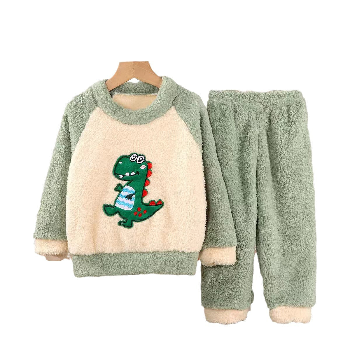New Kidsren's Flannel Pajamas Set Autumn and Winter Boys and Girls Coral Velvet Thickeneded Home Clothes Two-piece Set