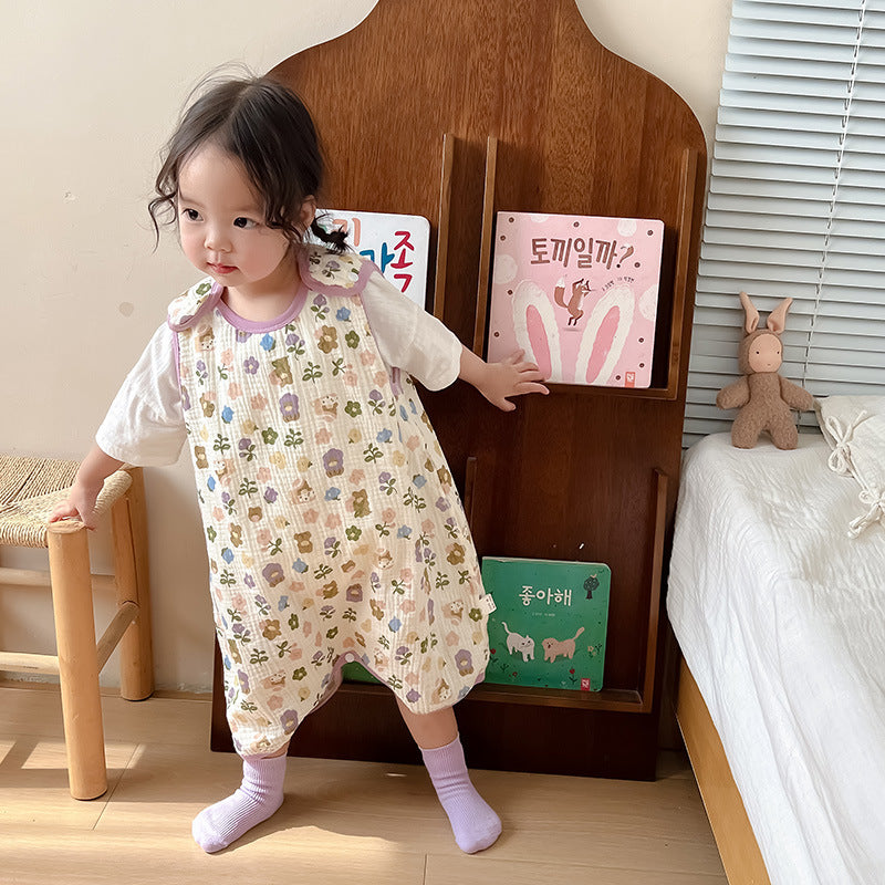 Baby Vest Sleeping Bag Summer Thin Gauze Pure Cotton Baby Kick-proof Sleeveless Children's Pajamas Air-conditioned Room Anti-cold