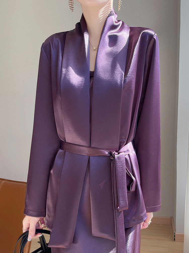 Gilt Satin Fashionable High-end Thin Jacket Spring Summer Autumn Commuter Buckle-free Suit Jacket Women's 2025 New