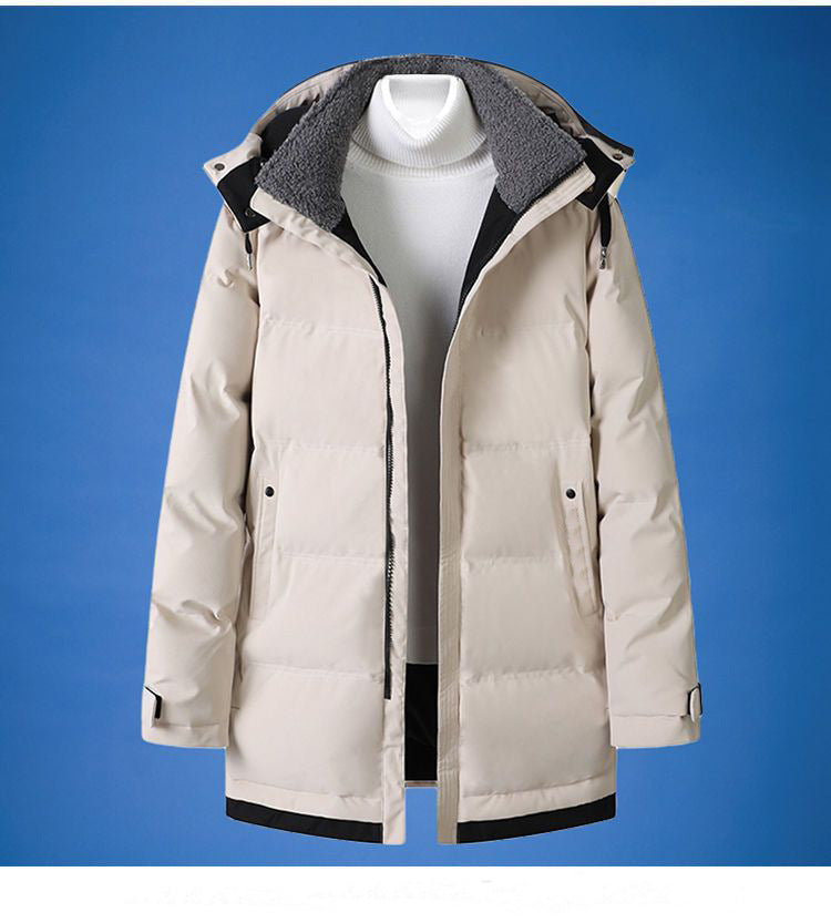 Cotton Men's Coat Mid-length Winter New Hooded Fashionable Thickened Warm Cotton Coat Winter Down Cotton Coat