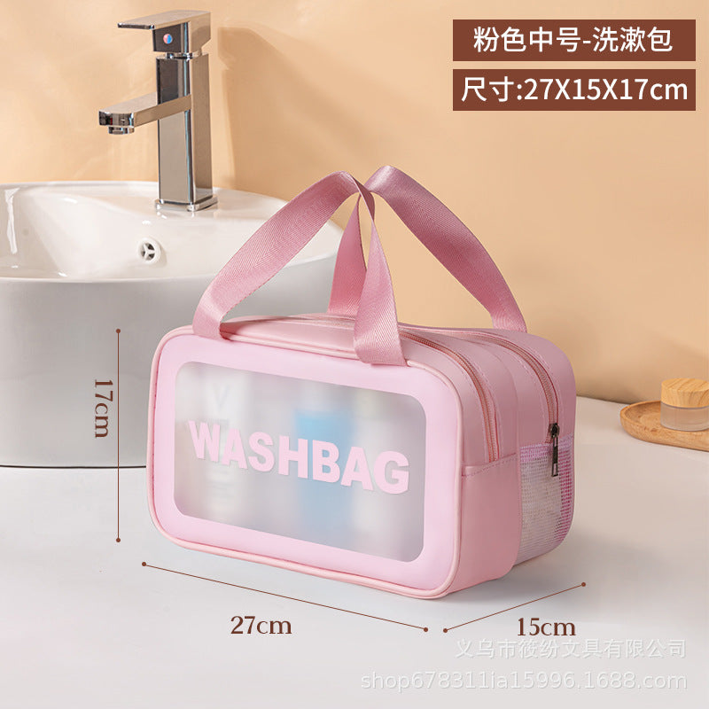 Korean Satchel Cosmetic Bag Pvc Dry and Wet Separation Toiletry Bag Satchel Waterproof Bath and Swimming Frosted Storage Bag