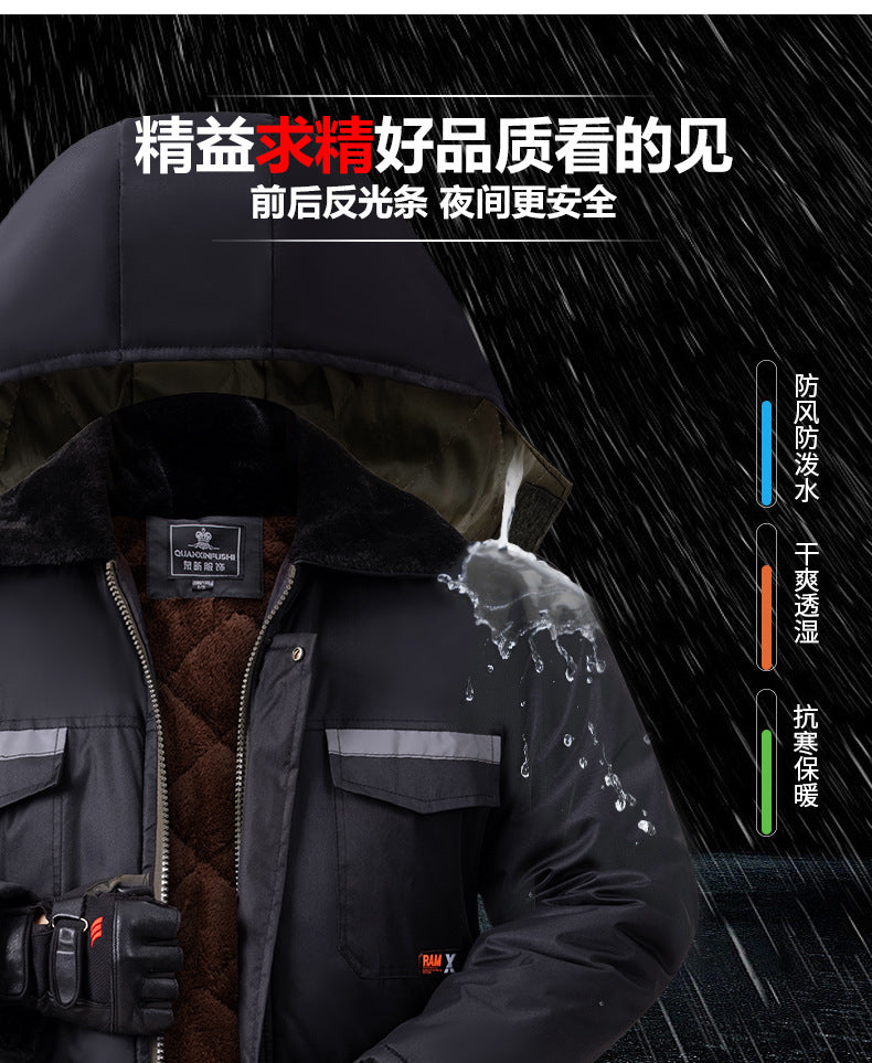 Winter Cold-Proof Cotton Coat, Labor Protection Cotton Jacket, Fleece-Lined and Thickeneded Construction Site Cold Storage Cotton Jacket, Thickeneded Warm Work Clothes, Cotton Jacket
