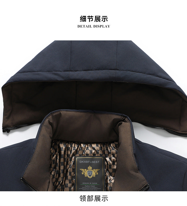 Middle-aged and elderly cotton-padded jacket 2024 winter middle-aged men's fleece-lined hooded jacket business leisure warm cotton-padded jacket