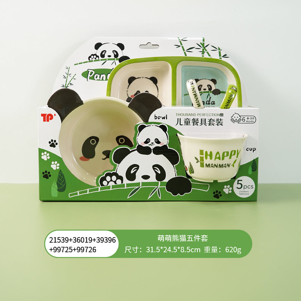 Melamine Bamboo Fiber Baby Dinner Plate, Children's Divided Eating Bowl, Panda Supplementary Food Tableware Set, Safety Certified, in Stock