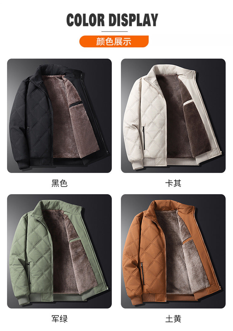 Middle-aged Men's Cotton-padded Clothes Winter fleece-lined Thickened Jacket Fashionable Casual Jacket Lightweight Slim-fit Cotton-padded Jacket for Dad