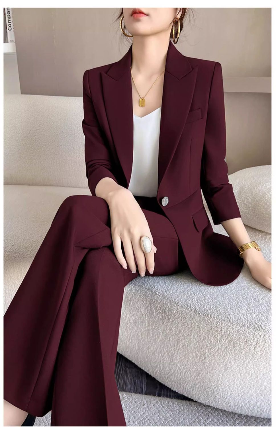 Fashionable Ancora Red Suit Suit Women's 2025 Autumn New Commuting Professional Work Clothes Slim Suit Two-Piece Set