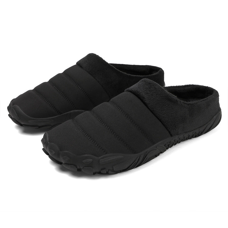 New Cross-border Winter Indoor Five-finger Flat Heel Cotton Slippers plus size fleece-lined Shoes Non-slip Thickened Home Cotton Slippers for Men and Women