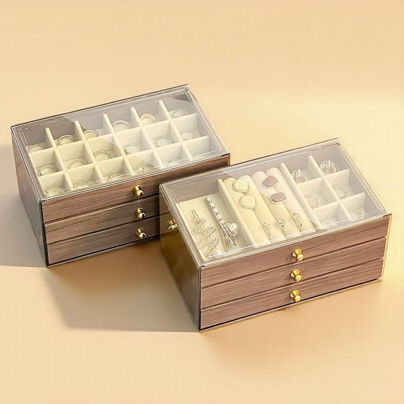 Jewelry Storage Box, High-End and Exquisite Walnut Grain Ring, Necklace, Earrings, Earrings, Multi-Layer Large-Capacity Hand Jewelry Box