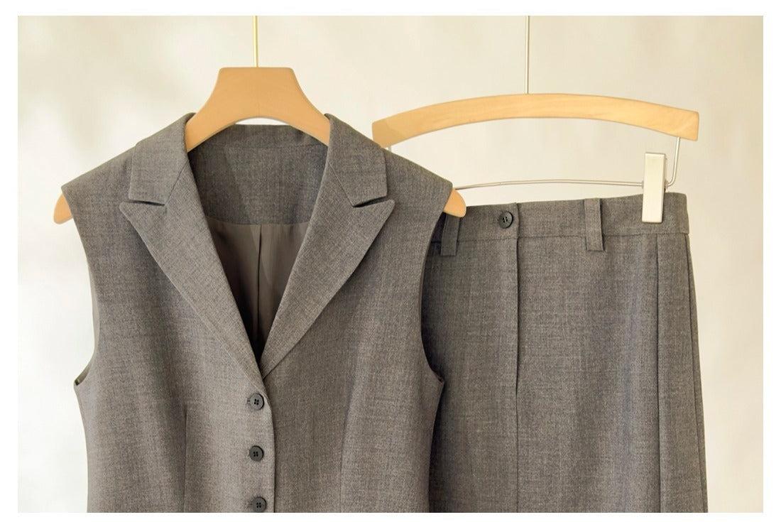 Endy Professional Worsted Wool Vest Skirt suit Summer High-end Sense Elegant Sleeveless Vest Top Straight Skirt