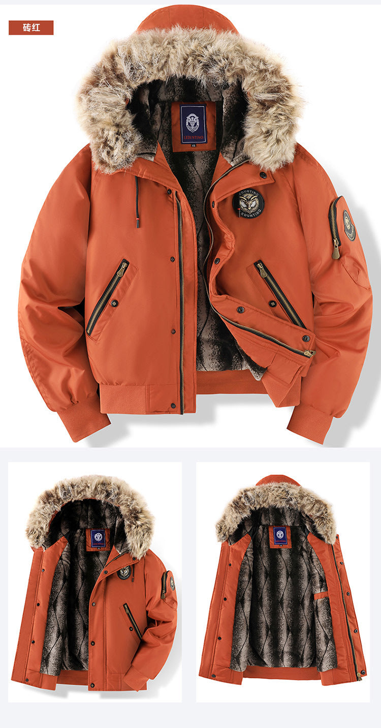 New Winter Fleece-Lined Thick Casual Men's Cotton Jacket, Warm Trendy Coat with Hood, Loose Fit, Plus Size Cotton Clothing