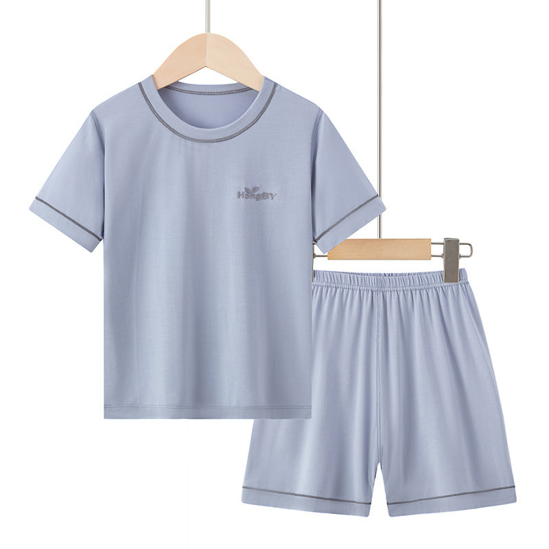 Summer Boys' Short-sleeved Shorts Modal Children's Pajamas Girls' Parent-child Home Clothes suit Children's Air-conditioning Clothes
