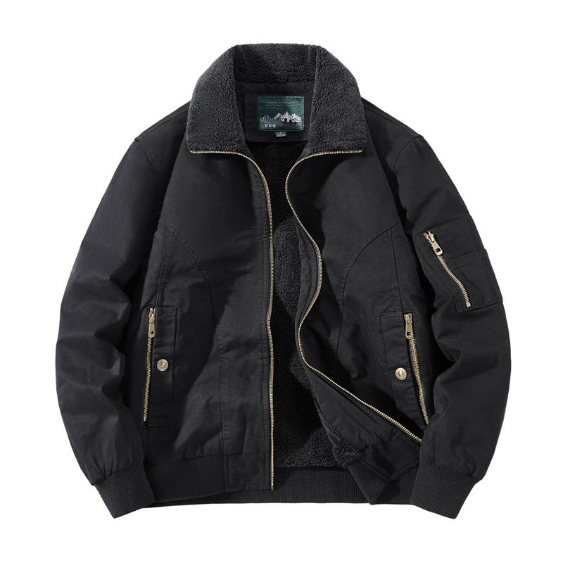 Factory Direct Sales Winter Velvet Men's Cotton-Padded Workwear Cotton-Padded Jacket Pilot Cotton-Padded Jacket 68C16